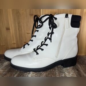 Dr Scholls Tayler Women's Combat Boots Side Zipper White Black sz 11